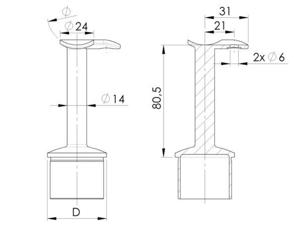 Support fixe 90° pour liaison poteau - main courante Ø 42,4 mm