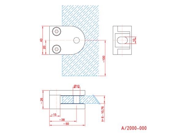 Pince vitrage inox 50 x 40 mm pour verre de 6,76 | 8,76 | 10,76 mm fixation sur support □ plat