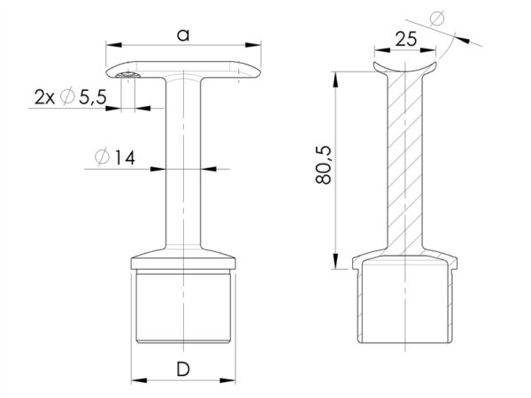 Support fixe 180° pour liaison poteau - main courante pour tube Ø 42,4 mm