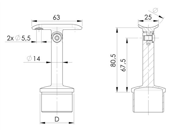 Support articulé 180° pour liaison poteau - main courante pour tube Ø 42,4 mm