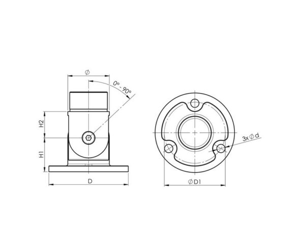 Platine avec articulation Ø 70 mm pour sol ou départ mural pour tube Ø 42,4 mm