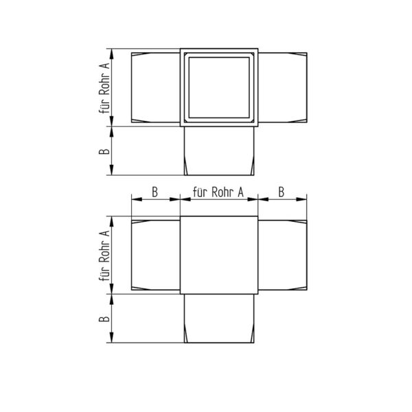 Raccord carré à 4 départs| 40 x 40 x 2,0 mm