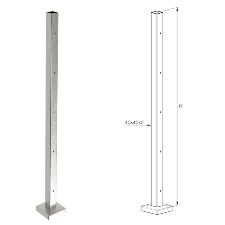 KIT POTEAU DÉPART | ARRIVÉE FIXATION SOL PRÉ-PERÇÉ REMPLISSAGE CÂBLES | □ 40 x 40 x 2 mm