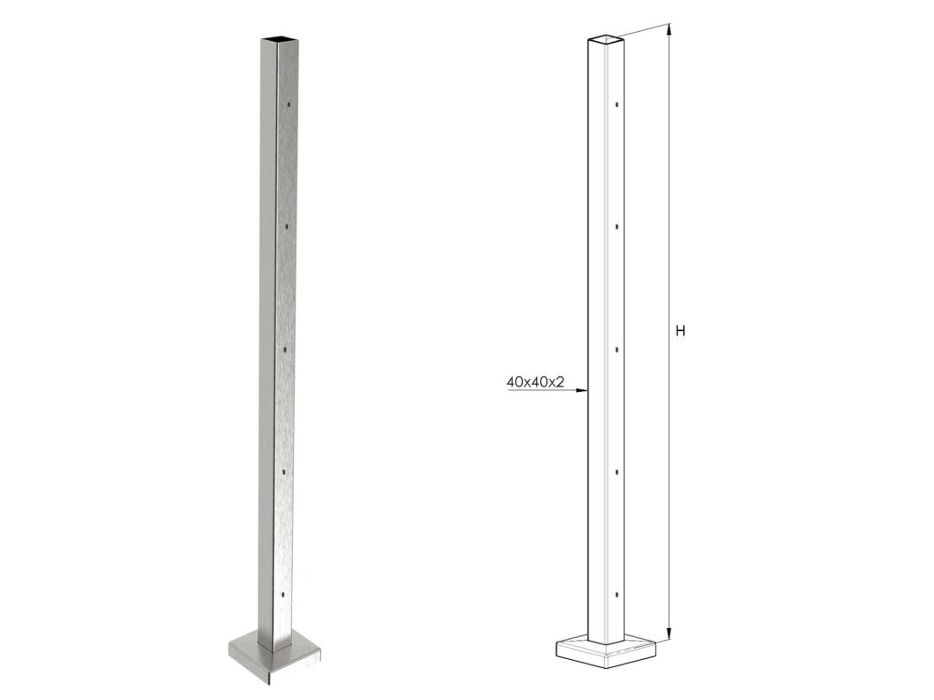 KIT POTEAU 90° FIXATION SOL PRÉ-PERÇÉ REMPLISSAGE CÂBLES ET VERRE| □ 40 x 40 x 2 mm