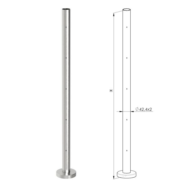 KIT POTEAU ANGLE 90° POSE FIXATION PRÉ-PERÇÉ REMPLISSAGE VERRE | Ø 42,4 x 2 mm