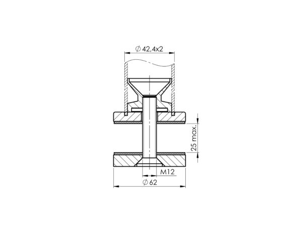 Platine Ø62 mm escalier pour tube Ø42,4 mm à visser