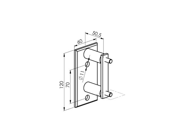 Platine H 120 mm fixation en applique pour tube □ 40 x 40 mm