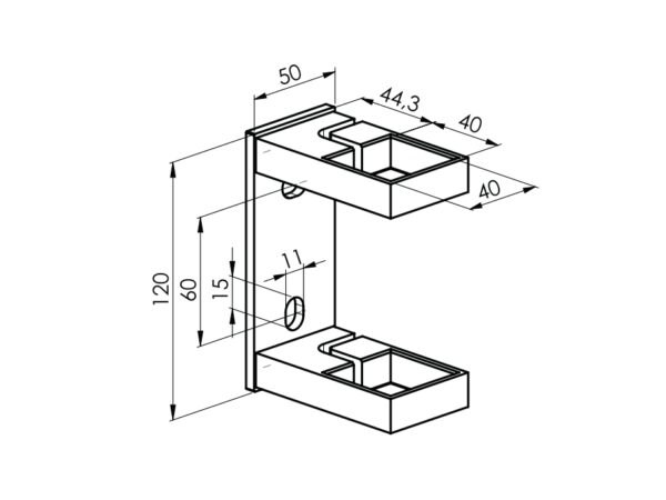 Platine H 120 mm fixation en applique pour tube □ 40 x 40 mm