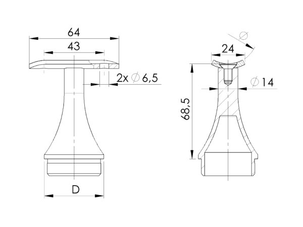 Support 180° pour liaison poteau - main courante pour tube Ø 42,4 mm