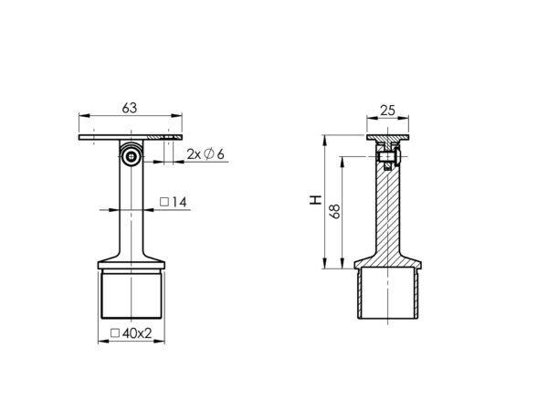 Support articulé 180° pour liaison poteau - main courante pour tube □ plat