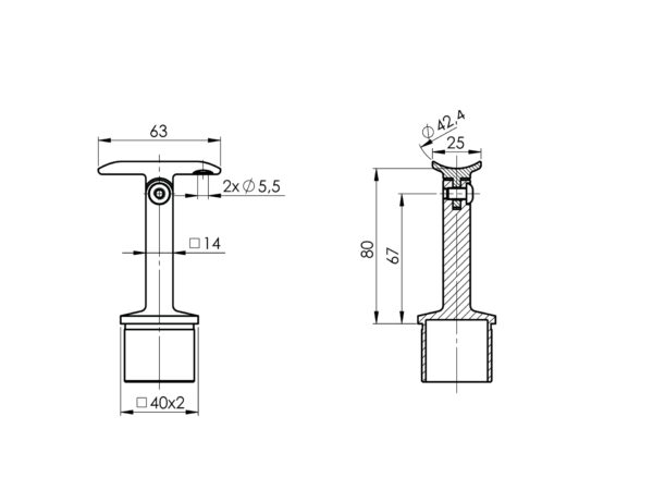 Support articulé 180° pour liaison poteau - main courante pour tube Ø 42,4 mm