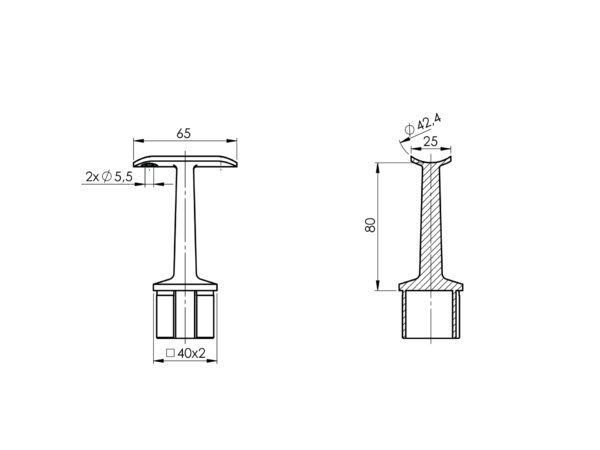 Support 180° pour liaison poteau - main courante pour tube Ø 42,4 mm