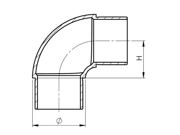 Coude angulaire 90° mâle/mâle pour tube Ø 42,4 mm