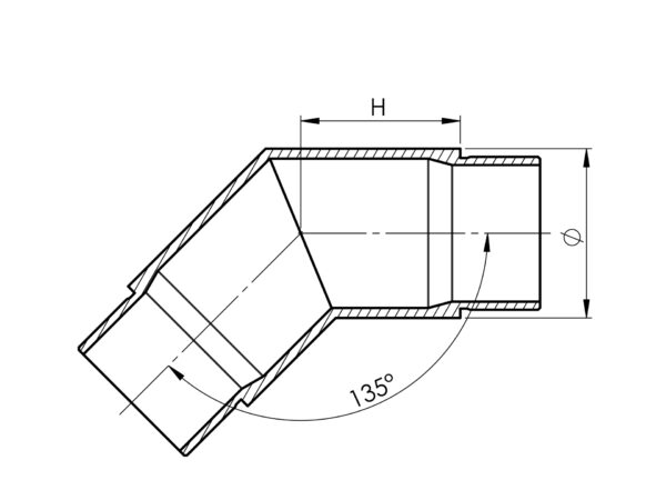 Coude angulaire 135° mâle/mâle pour tube Ø 42,4 mm