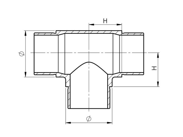 Raccord T 180° mâle/mâle pour tube Ø 42,4 mm