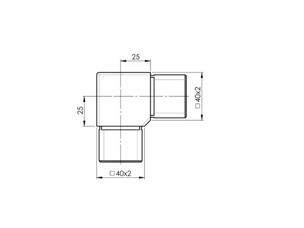 Coude angulaire 90° mâle/mâle pour tube □ 40 x 40 mm