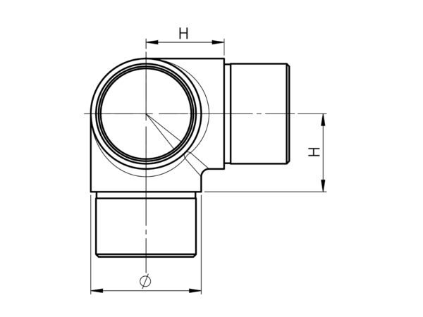 Coude angulaire 90° mâle/mâle avec prise poteau pour tube Ø 42,4 mm