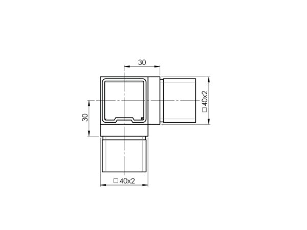 Coude angulaire 90° mâle/mâle avec prise poteau pour tube □ 40 x 40 mm
