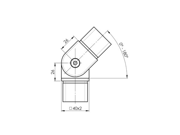 Cardan articulé mâle/mâle pour tube □ 40 x 40 mm