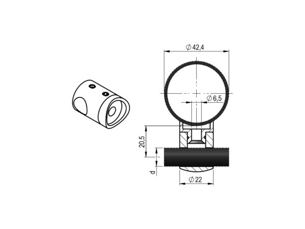 Support traversant pour lisse Ø 12 mm fixation sur tube Ø 42,4 mm