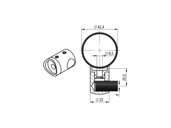 Support borgne droit pour lisse Ø 12 mm non débouchant fixation tube Ø 42,4 mm