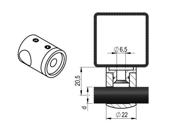 Support traversant pour lisse Ø 12 mm fixation sur □ plat