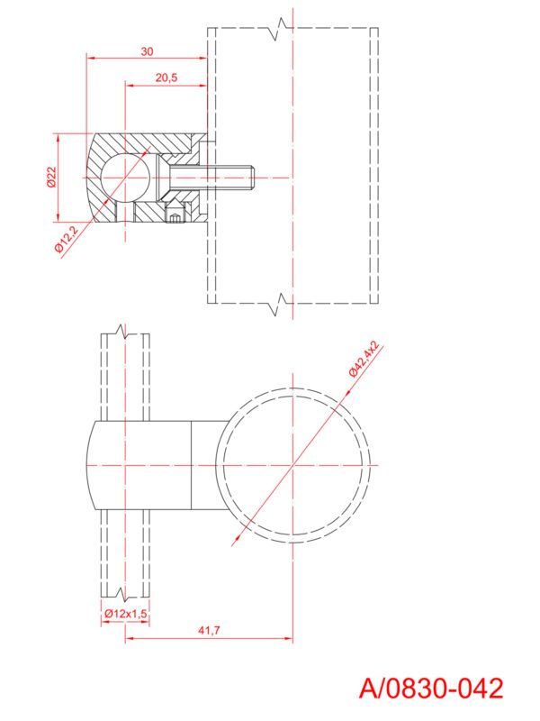 Support fixation sur tube Ø 42,4 mm ou □ plat pour câble déporté Ø 4 à 6 mm