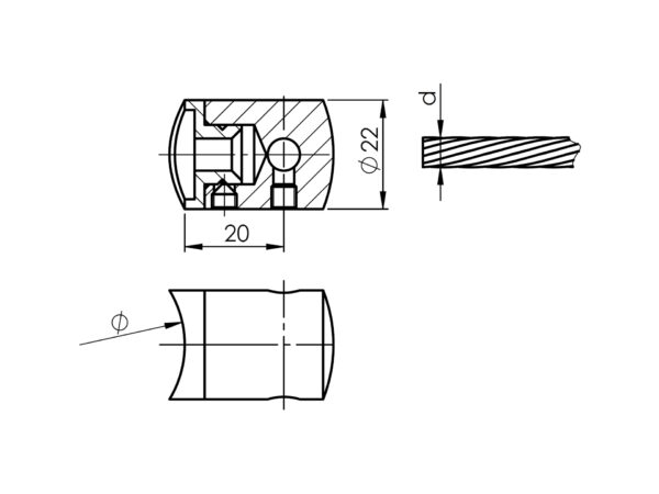 Support fixation sur tube Ø 42,4 mm ou □ plat pour câble déporté Ø 6 mm