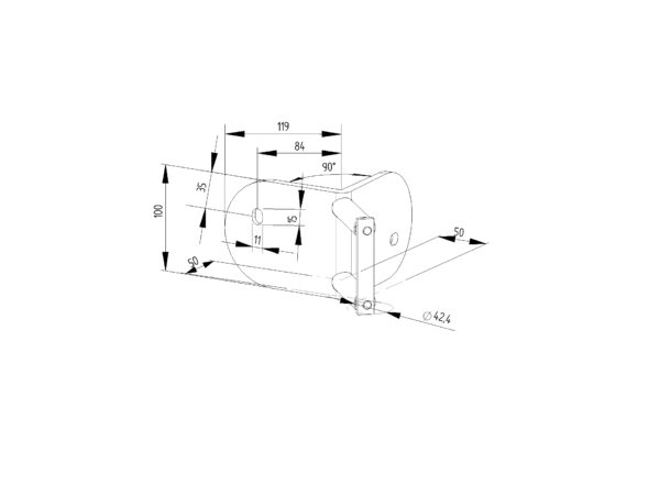 Platine H 100 mm fixation en applique ext 90° pour tube Ø42,4 mm