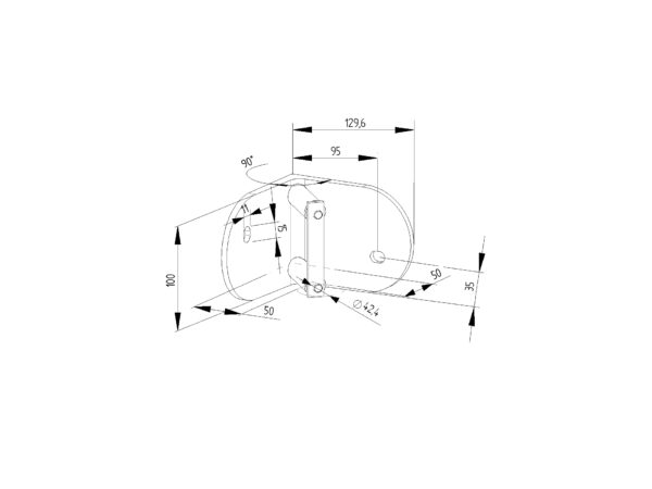 Platine H 100 mm fixation en applique int 90° pour tube Ø42,4 mm