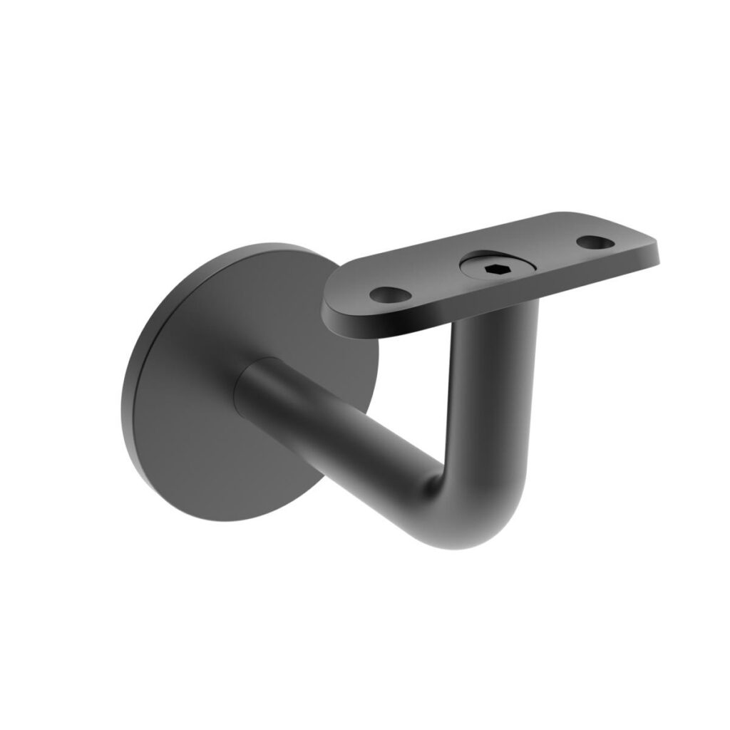 Écuyer mural inox PVD Titane tige en L | 3 points de fixation + platine + berceau pour main courante Ø 42,4 mm