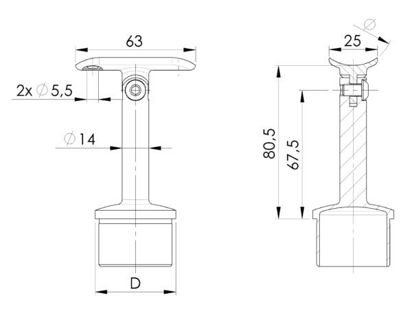 Support articulé 180° inox PVD Titane pour liaison poteau - main courante pour tube Ø 42,4 mm – Image 2